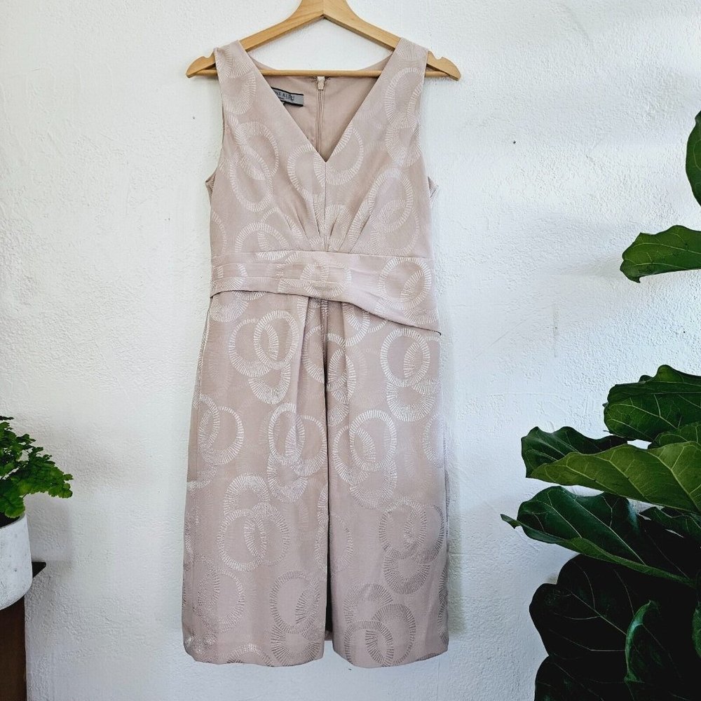 Anne Klein Taupe Asymetrical Dress V neck Sleeveless Wedding Party Office 6 S